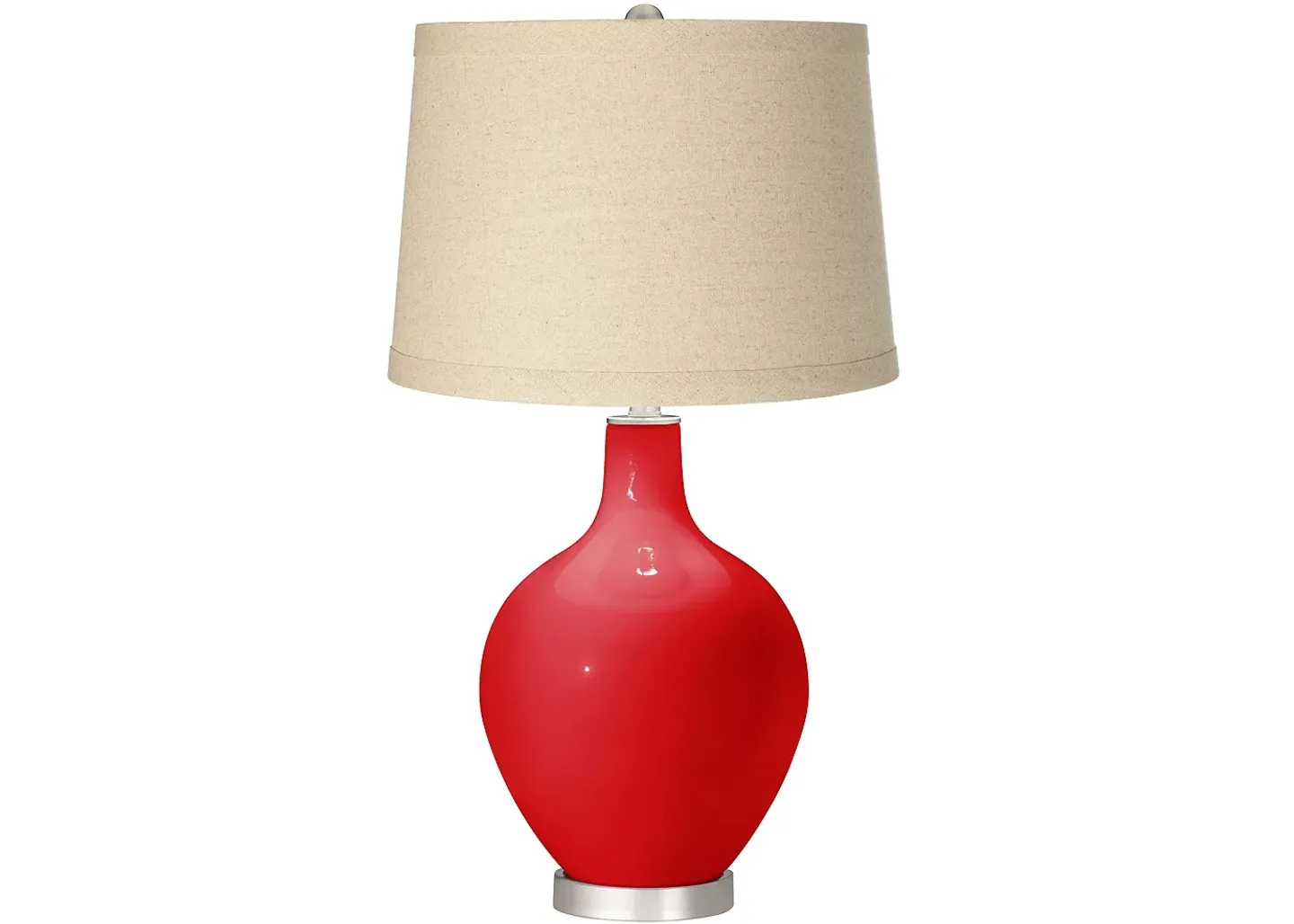 Color Plus Bright Red Burlap Drum Shade Ovo Table Lamp